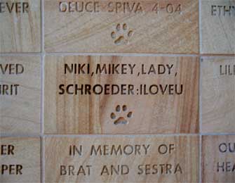 Close-up picture of a donor recognition tile at Rancho Coastal Humane Society